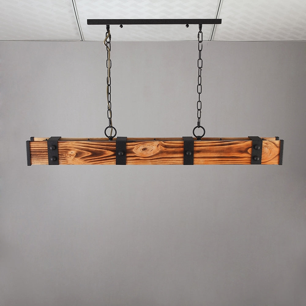 Rowen Industrial Loft Style 4-Light LED Linear Rust Wood & Metal Island Pendant Light