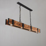 Rowen Industrial Loft Style 4-Light LED Linear Rust Wood & Metal Island Pendant Light