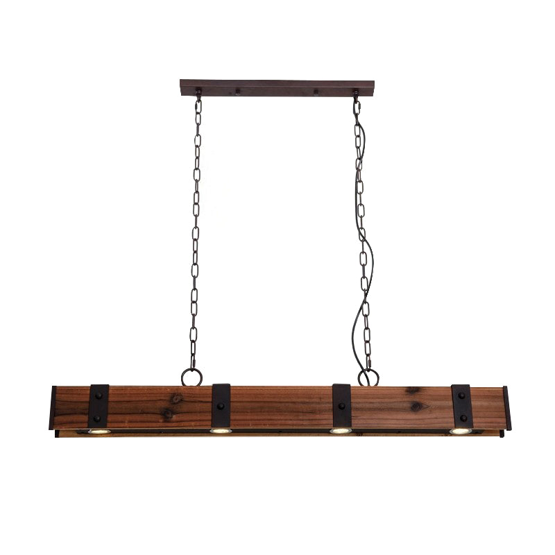 Rowen Industrial Loft Style 4-Light LED Linear Rust Wood & Metal Island Pendant Light