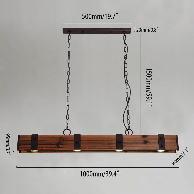 Rowen Industrial Loft Style 4-Light LED Linear Rust Wood & Metal Island Pendant Light