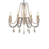 French Country Candle-Style 8-Light Wood Bead Swag 1-TierWooden Chandelier White