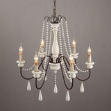 French Country Candle-Style 8-Light Wood Bead Swag 1-TierWooden Chandelier White