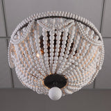 Retro Farmhouse Distressed White Wood Bead Cascade 3-Light Dome Shaped Flush Mount Ceiling Light in Rust