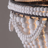 Retro Farmhouse Distressed White Wood Bead Cascade 3-Light Dome Shaped Flush Mount Ceiling Light in Rust