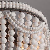 Retro Farmhouse Distressed White Wood Bead Cascade 3-Light Dome Shaped Flush Mount Ceiling Light in Rust