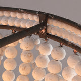Retro Farmhouse Distressed White Wood Bead Cascade 3-Light Dome Shaped Flush Mount Ceiling Light in Rust