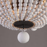 Retro Farmhouse Distressed White Wood Bead Cascade 3-Light Dome Shaped Flush Mount Ceiling Light in Rust