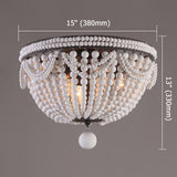 Retro Farmhouse Distressed White Wood Bead Cascade 3-Light Dome Shaped Flush Mount Ceiling Light in Rust