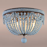 Retro Farmhouse Distressed White Wood Bead Cascade 3-Light Dome Shaped Flush Mount Ceiling Light in Rust