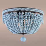 Retro Farmhouse Distressed White Wood Bead Cascade 3-Light Dome Shaped Flush Mount Ceiling Light in Rust
