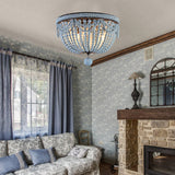 Retro Farmhouse Distressed White Wood Bead Cascade 3-Light Dome Shaped Flush Mount Ceiling Light in Rust