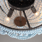 Retro Farmhouse Distressed White Wood Bead Cascade 3-Light Dome Shaped Flush Mount Ceiling Light in Rust