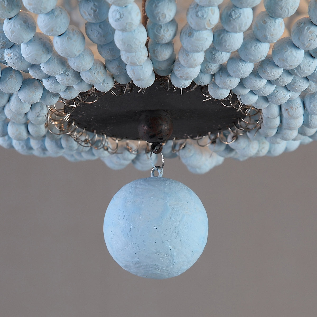 Retro Farmhouse Distressed White Wood Bead Cascade 3-Light Dome Shaped Flush Mount Ceiling Light in Rust