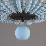 Retro Farmhouse Distressed White Wood Bead Cascade 3-Light Dome Shaped Flush Mount Ceiling Light in Rust