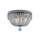 Retro Farmhouse Distressed White Wood Bead Cascade 3-Light Dome Shaped Flush Mount Ceiling Light in Rust