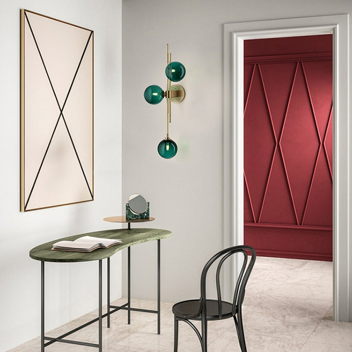 Modern Gold 3-Light Decorative Green Glass Indoor Globe Wall Sconce