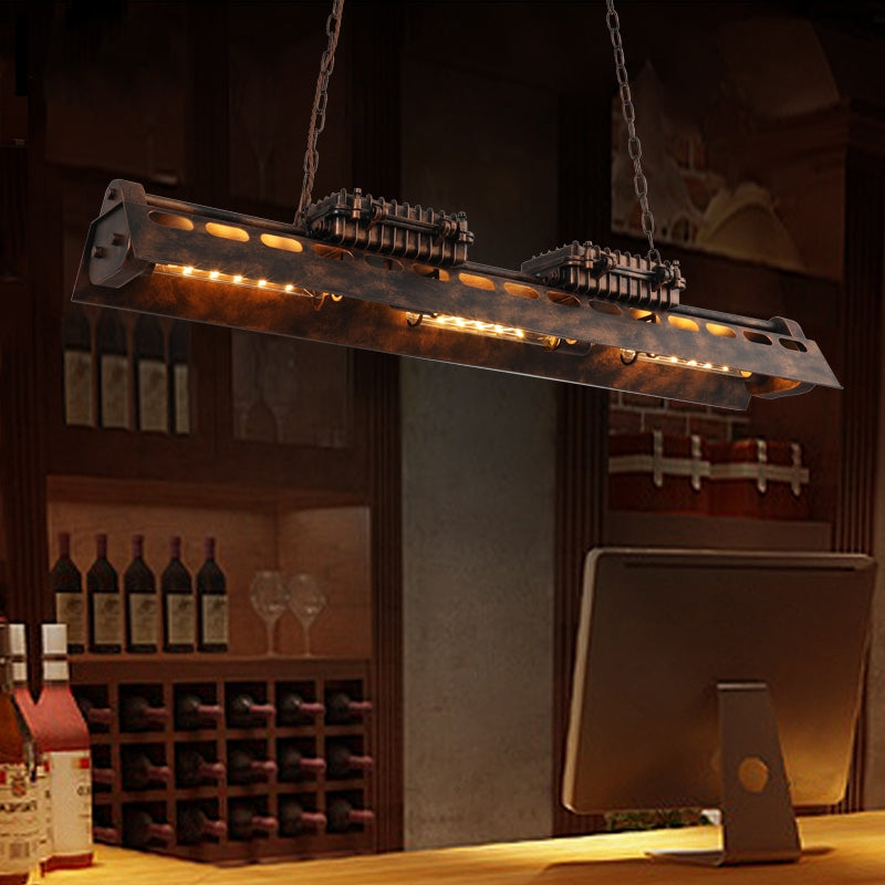Industrial Loft Linear Pendant Light Vintage Pool Light Fixture Rust 6-Light Pendant Light