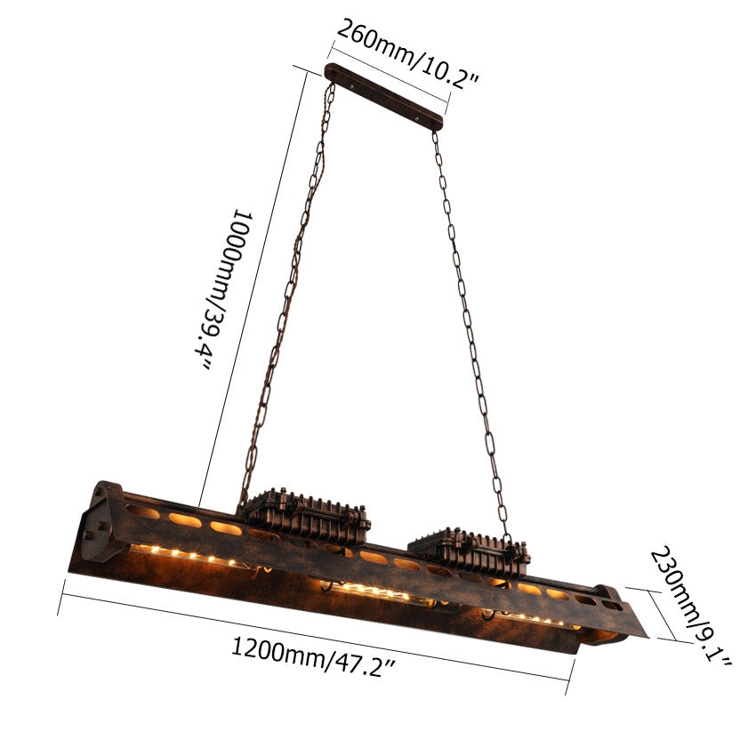 Industrial Loft Linear Pendant Light Vintage Pool Light Fixture Rust 6-Light Pendant Light