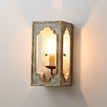 Heye French Country Candle Square Distressed Wall Sconce 1-Light