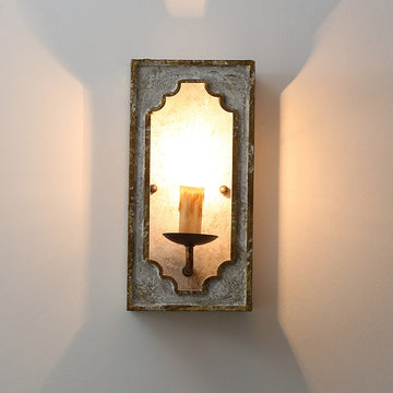 Heye French Country Candle Square Distressed Wall Sconce 1-Light