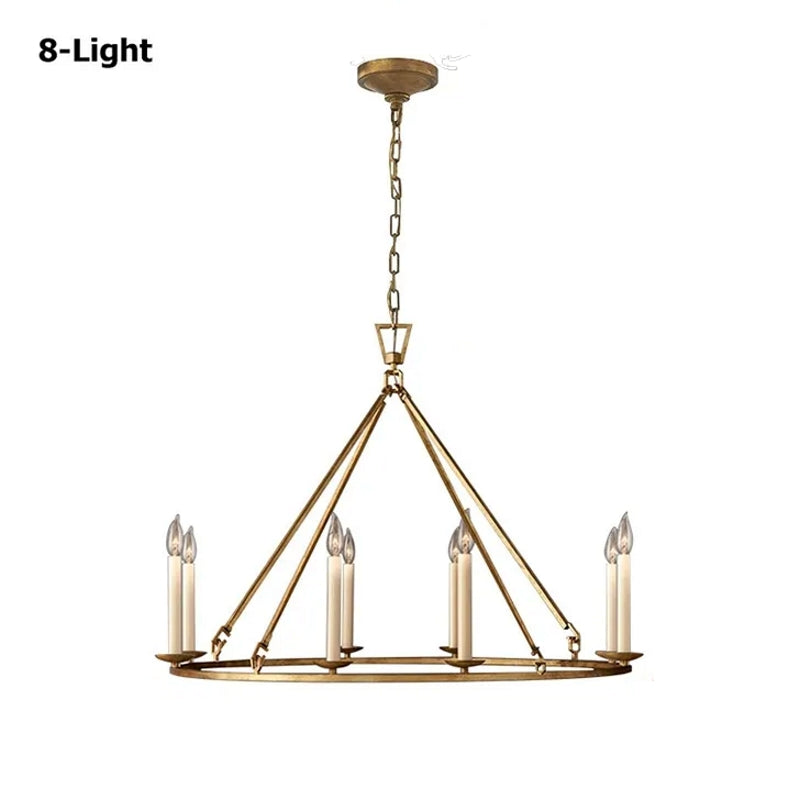 Rustic Candle 8-Light Round Chandelier Antique Brass Living Room