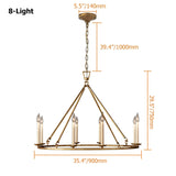 Rustic Candle 8-Light Round Chandelier Antique Brass Living Room