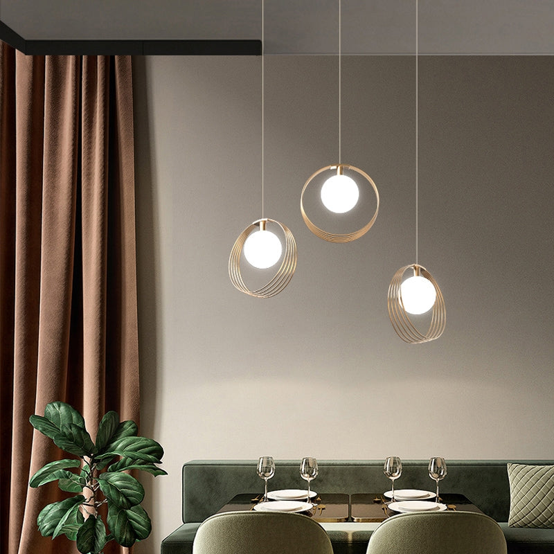 Stylish 3-Light Pendant Light Globe Shade in Brushed Gold Style A