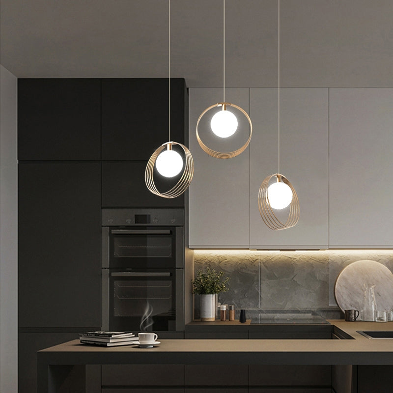 Stylish 3-Light Pendant Light Globe Shade in Brushed Gold Style A