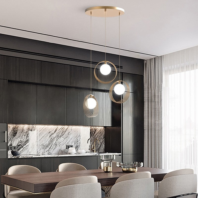 Stylish 3-Light Pendant Light Globe Shade in Brushed Gold Style A