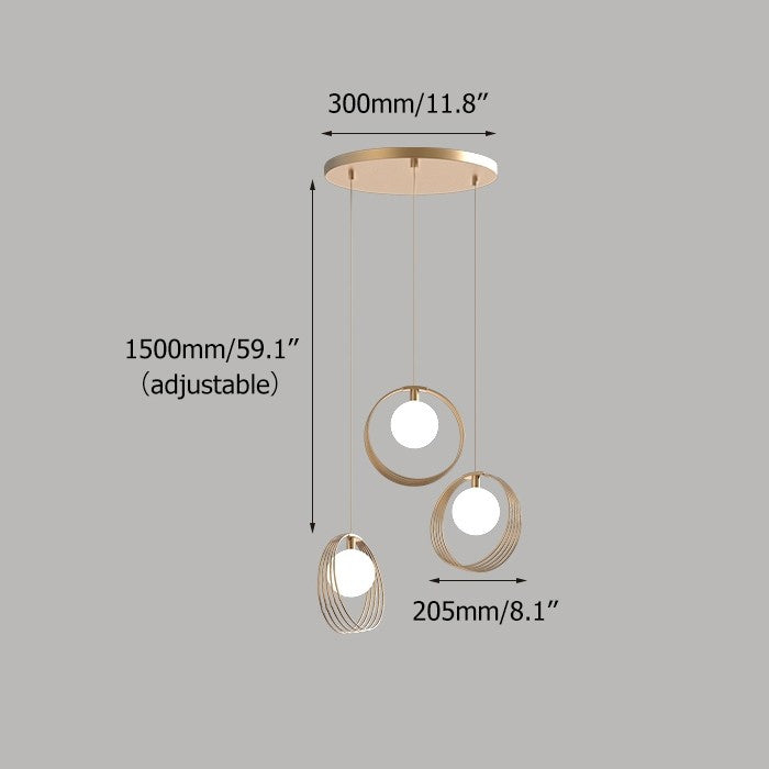 Stylish 3-Light Pendant Light Globe Shade in Brushed Gold Style A