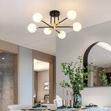 Modern White Glass 6-Light Semi-Flush Mount Chandelier