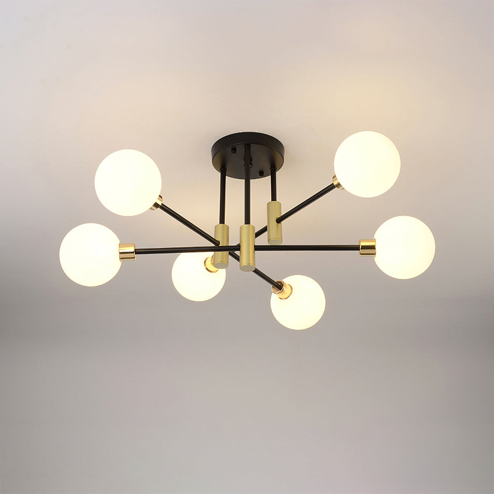 Modern White Glass 6-Light Semi-Flush Mount Chandelier