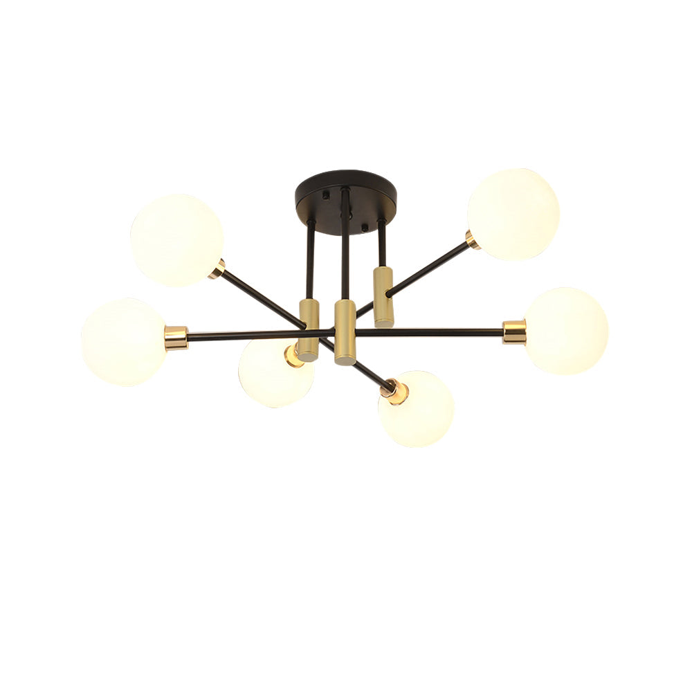 Modern White Glass 6-Light Semi-Flush Mount Chandelier