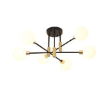 Modern White Glass 6-Light Semi-Flush Mount Chandelier