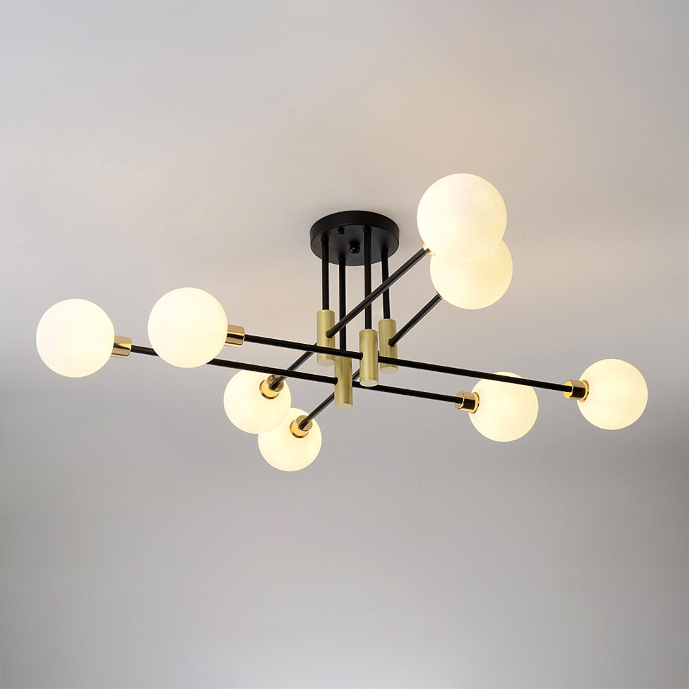 Modern White Glass 6-Light Semi-Flush Mount Chandelier