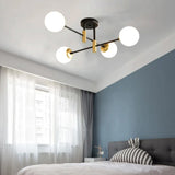 Modern White Glass 6-Light Semi-Flush Mount Chandelier