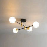 Modern White Glass 6-Light Semi-Flush Mount Chandelier
