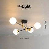 Modern White Glass 6-Light Semi-Flush Mount Chandelier