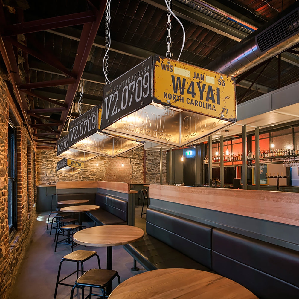 Industrial Square 3-Light Pendant Light Vintage Metal License plate