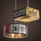 Industrial Square 3-Light Pendant Light Vintage Metal License plate
