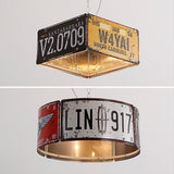 Industrial Square 3-Light Pendant Light Vintage Metal License plate