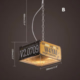 Industrial Square 3-Light Pendant Light Vintage Metal License plate