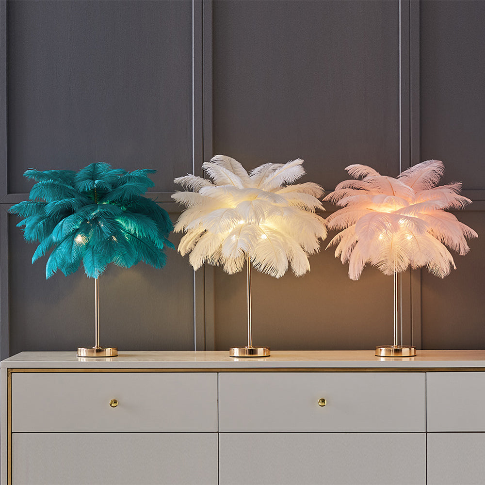 White Feather Gold Table Lamp Unique Modern Style