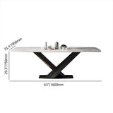 63" Modern Rectangular White Faux Marble Dining Table with Metal X-Base