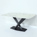 63" Modern Rectangular White Faux Marble Dining Table with Metal X-Base