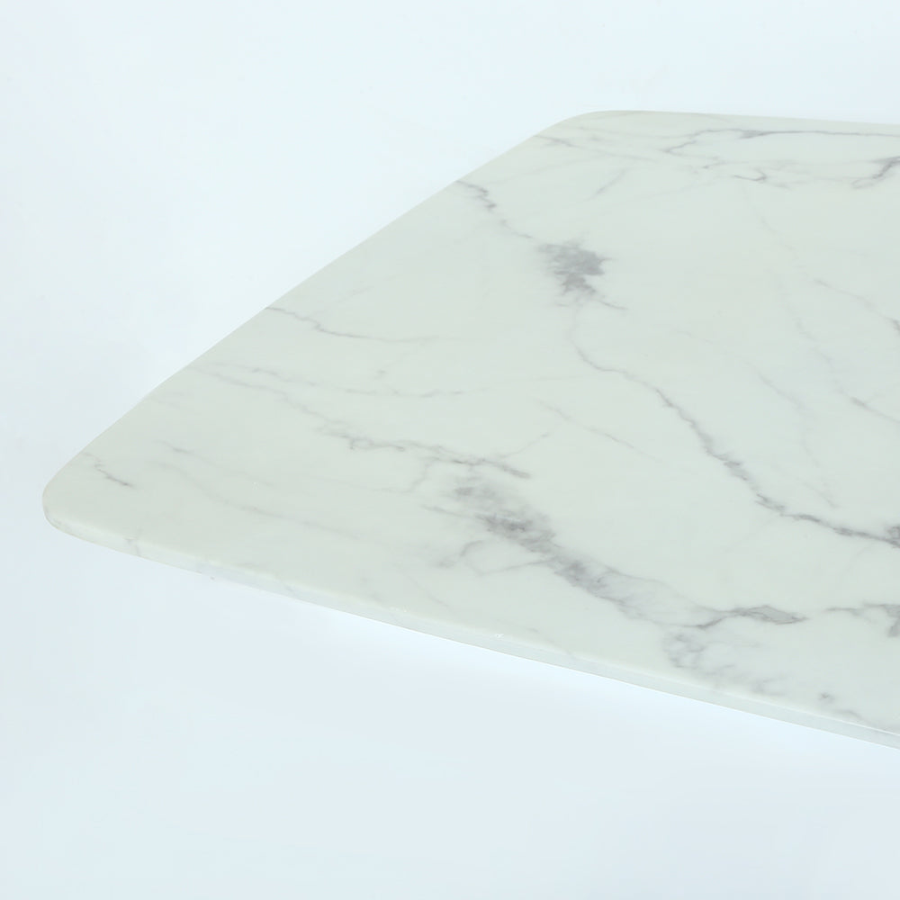63" Modern Rectangular White Faux Marble Dining Table with Metal X-Base