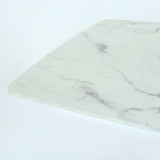 63" Modern Rectangular White Faux Marble Dining Table with Metal X-Base