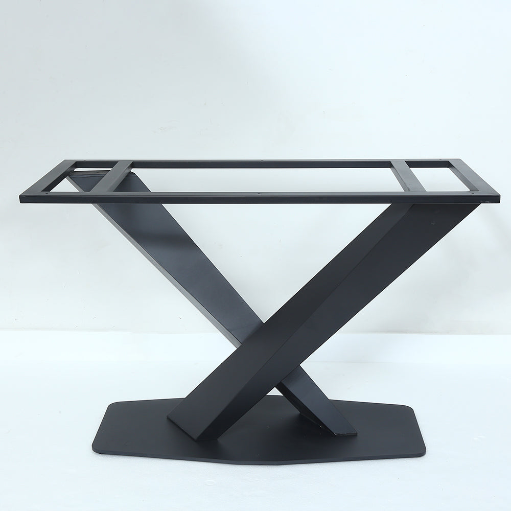 63" Modern Rectangular White Faux Marble Dining Table with Metal X-Base