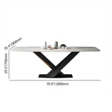 63" Modern Rectangular White Faux Marble Dining Table with Metal X-Base