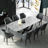 Modern Stylish 79" Rectangle White Faux Marble Top Dining Table in Large